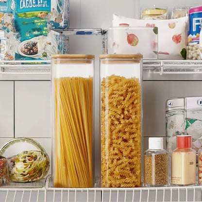 2/4 Pack-1450Ml Square Glass Jars, Glass Storage Containers with Lids, Wide-Mouth Pasta Jars, Kitchen Storage Jars, Storage for Pasta, Grains, Oats, Sugar, Cookies, Beans, Airtight Glass Jar Set, Kitchen Organization and Storage