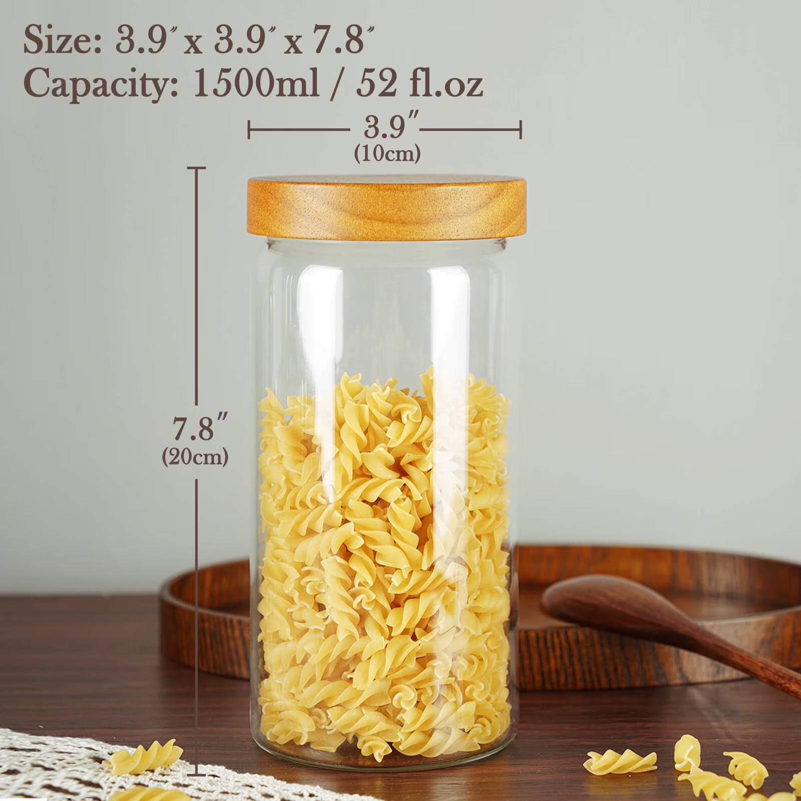 41 Oz Cookie Jar and Container with Wood Lids and Screw Feature,1400Ml Wide Mouth Pantry Kitchen Storage Jar
