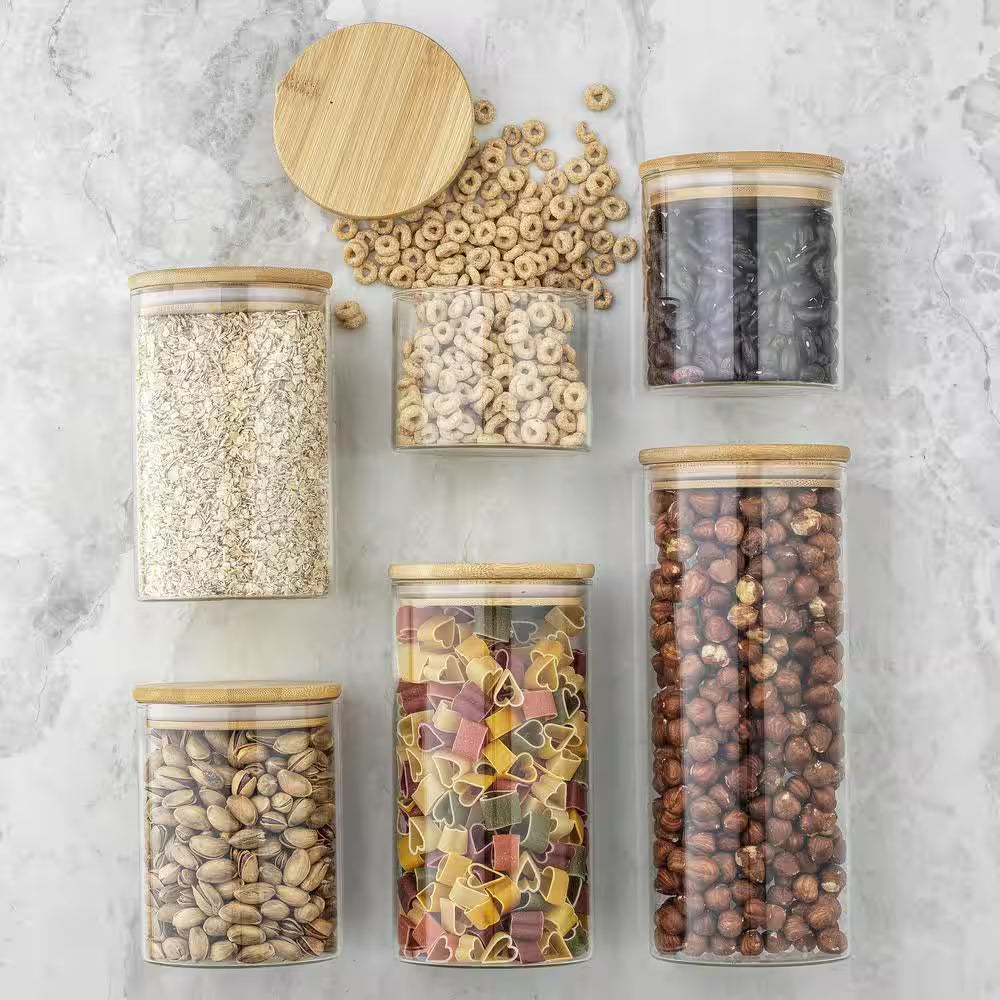 Joyful 6-Piece Kitchen Storage Jars with Airtight Bamboo Clamp Lids