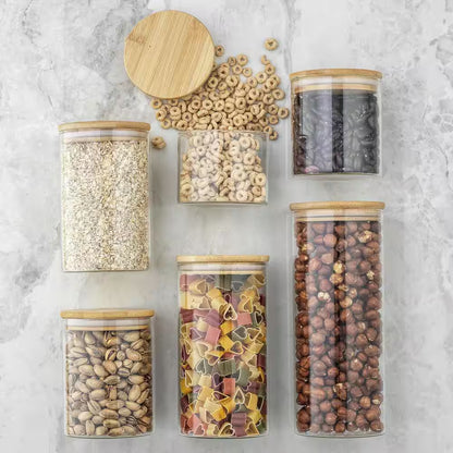 Joyful 6-Piece Kitchen Storage Jars with Airtight Bamboo Clamp Lids