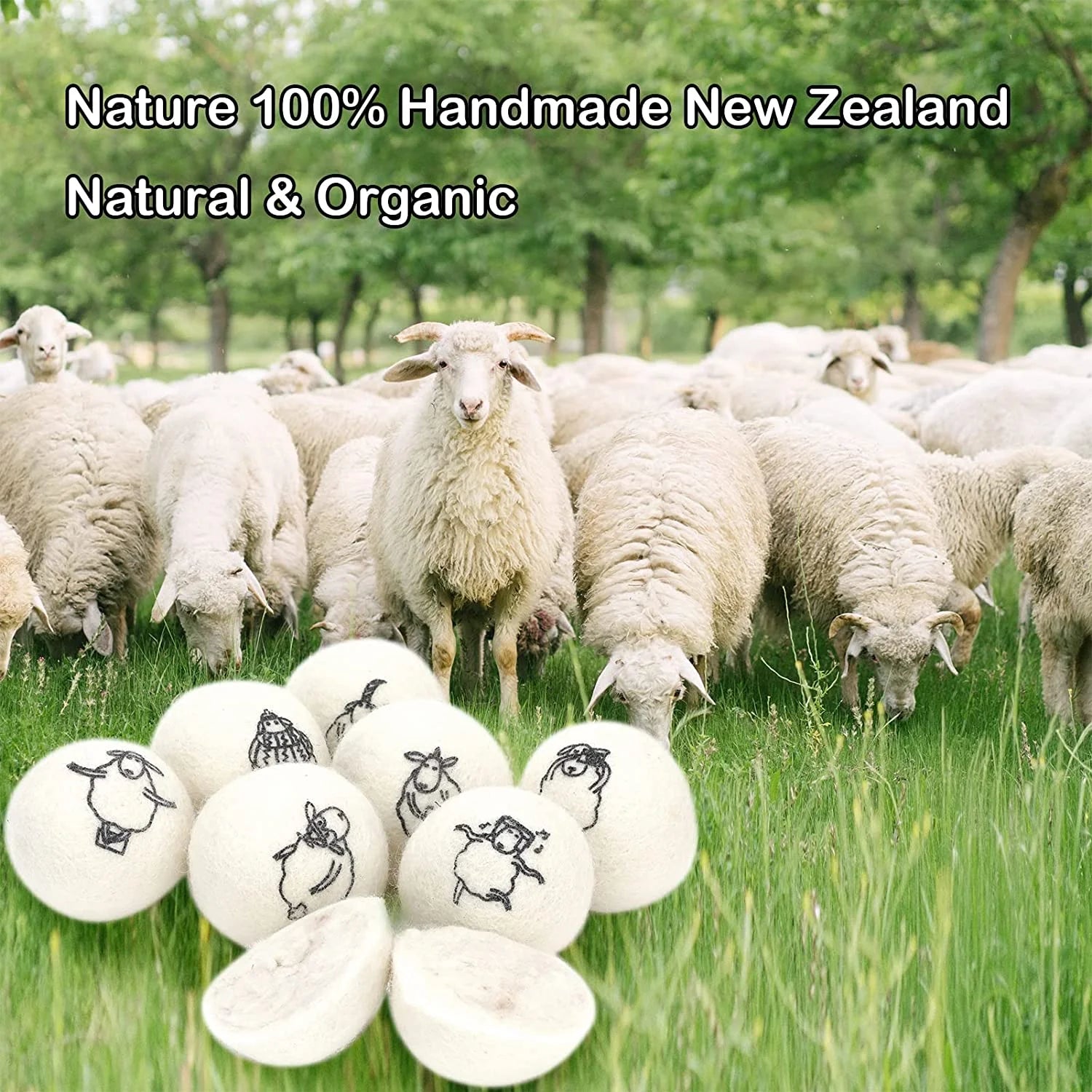 Wool Dryer Balls, 8 Pack, Organic Dryer Balls, 100% New Zealand Wool Handmade Chemical-Free Eco Dryer Balls - anti Static-