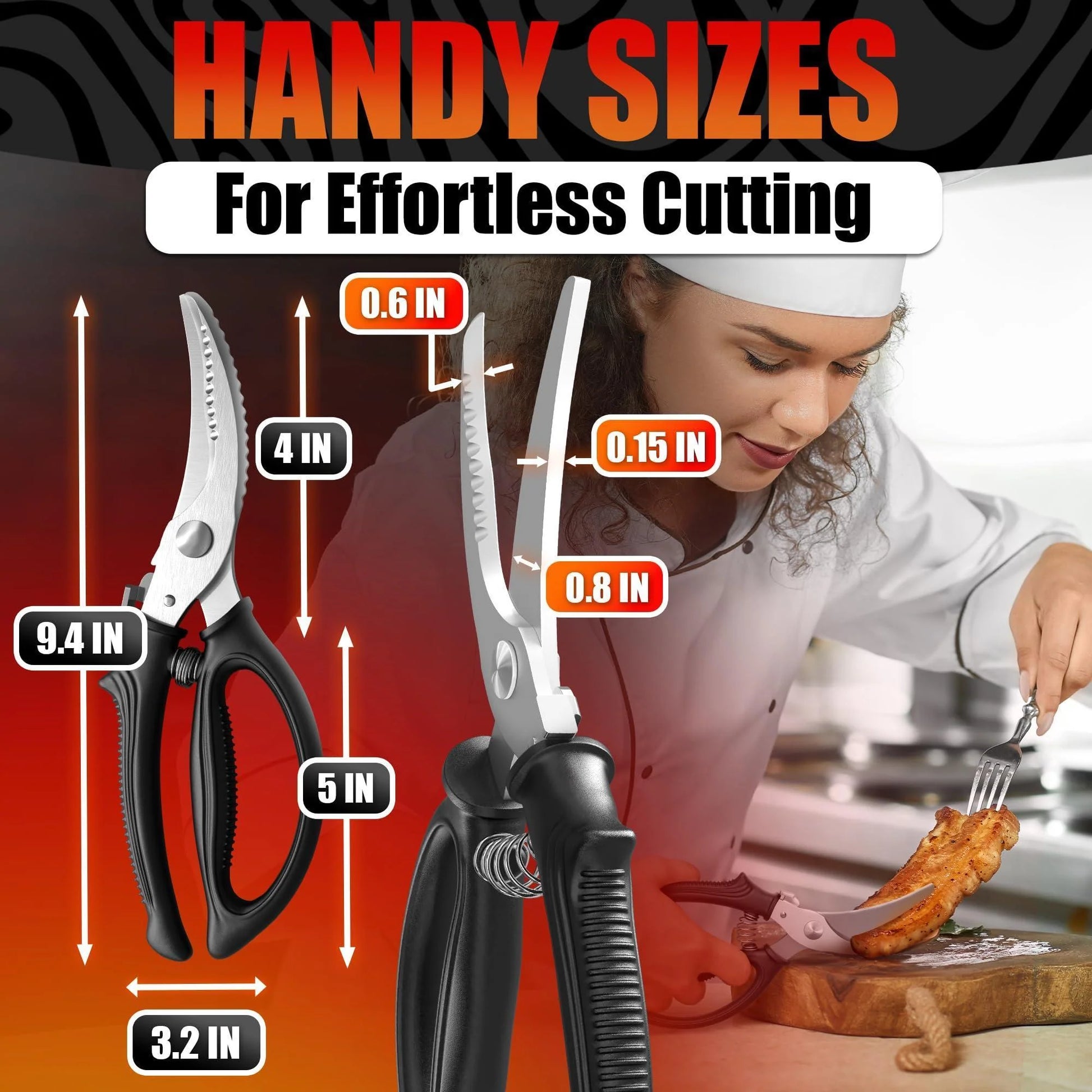 Heavy Duty Poultry Shears – Stainless Steel Meat Scissors Heavy Duty Ergonomic Kitchen Shears for Food Vegetables Seafood & Bones – High Wear Resistance & Thick Spring for Easy Cutting