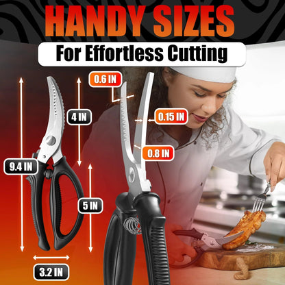 Heavy Duty Poultry Shears – Stainless Steel Meat Scissors Heavy Duty Ergonomic Kitchen Shears for Food Vegetables Seafood & Bones – High Wear Resistance & Thick Spring for Easy Cutting