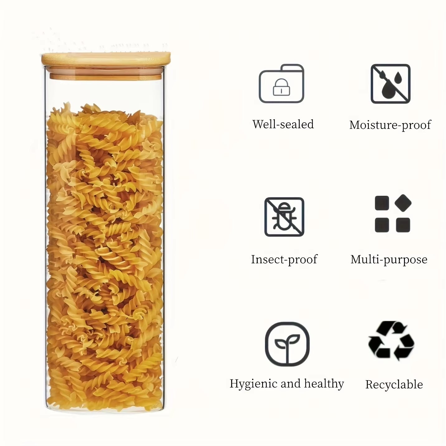 2/4 Pack-1450Ml Square Glass Jars, Glass Storage Containers with Lids, Wide-Mouth Pasta Jars, Kitchen Storage Jars, Storage for Pasta, Grains, Oats, Sugar, Cookies, Beans, Airtight Glass Jar Set, Kitchen Organization and Storage
