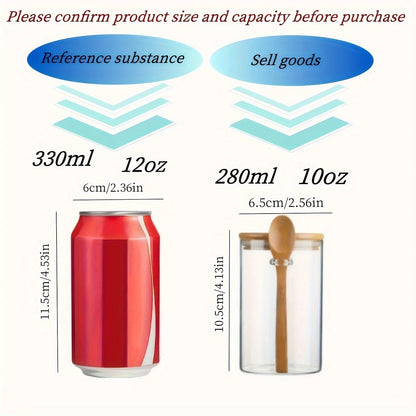 280Ml Airtight Glass Jars with Bamboo Lids and Spoons 18Oz Transparent Glass Bulk Food Storage Jar for Spices, Beans, Tea