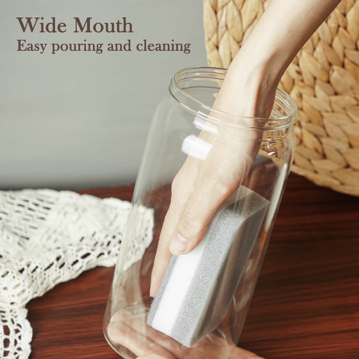 41 Oz Cookie Jar and Container with Wood Lids and Screw Feature,1400Ml Wide Mouth Pantry Kitchen Storage Jar