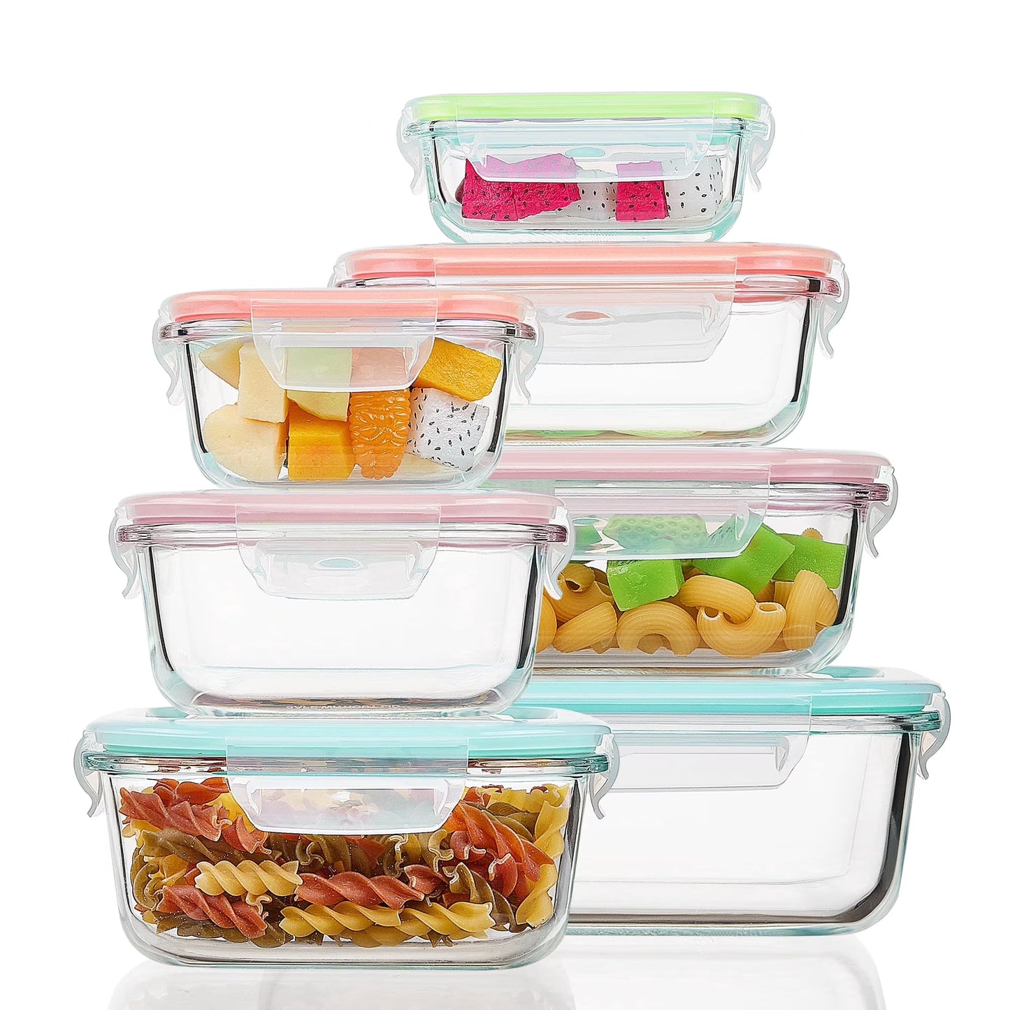 7 Pack Glass Food Storage Containers, Meal Prep, Airtight Bento Boxes with Leak Proof Locking Lids,Colorful