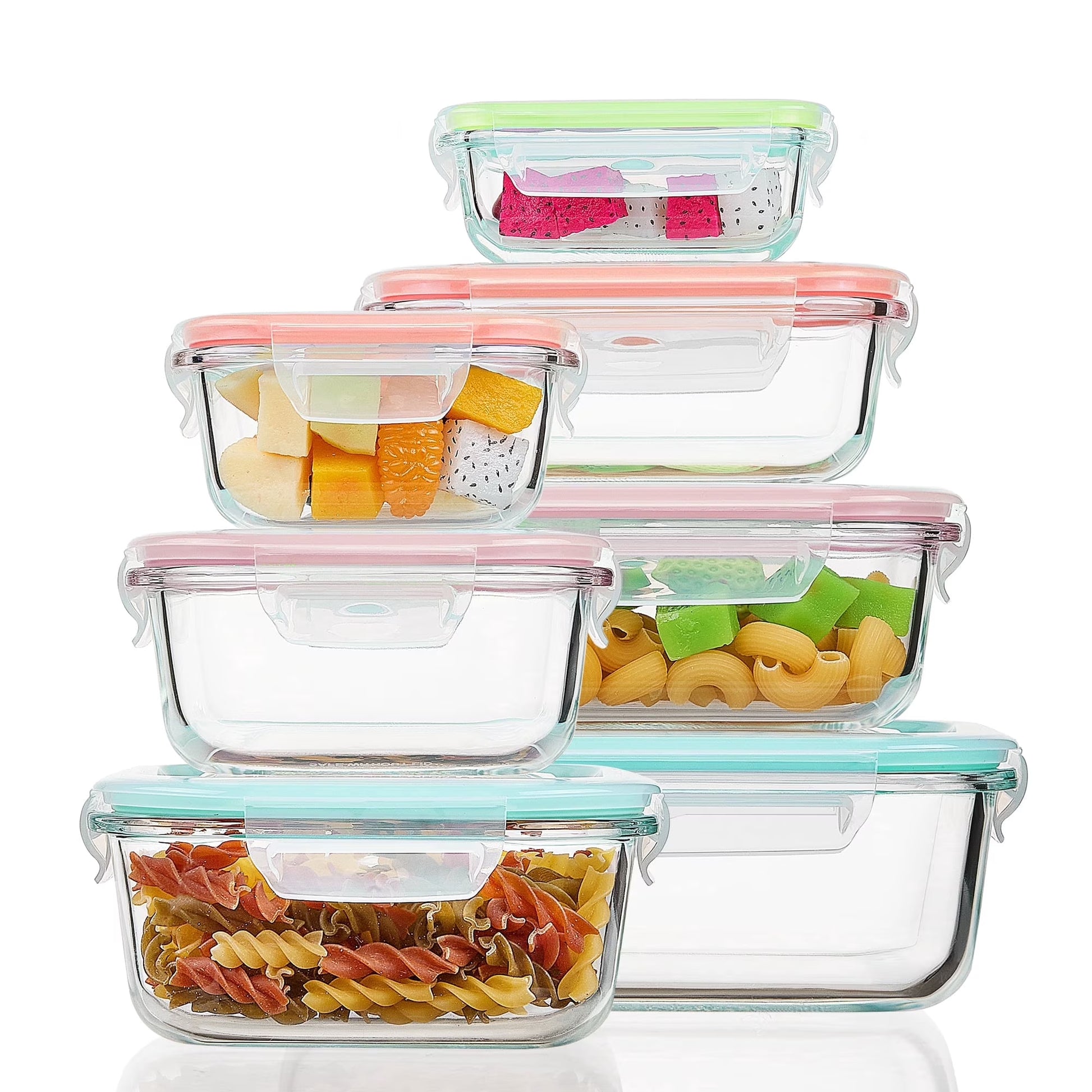 7 Pack Glass Food Storage Containers, Meal Prep, Airtight Bento Boxes with Leak Proof Locking Lids,Colorful