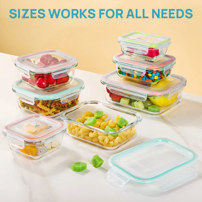 7 Pack Glass Food Storage Containers, Meal Prep, Airtight Bento Boxes with Leak Proof Locking Lids,Colorful