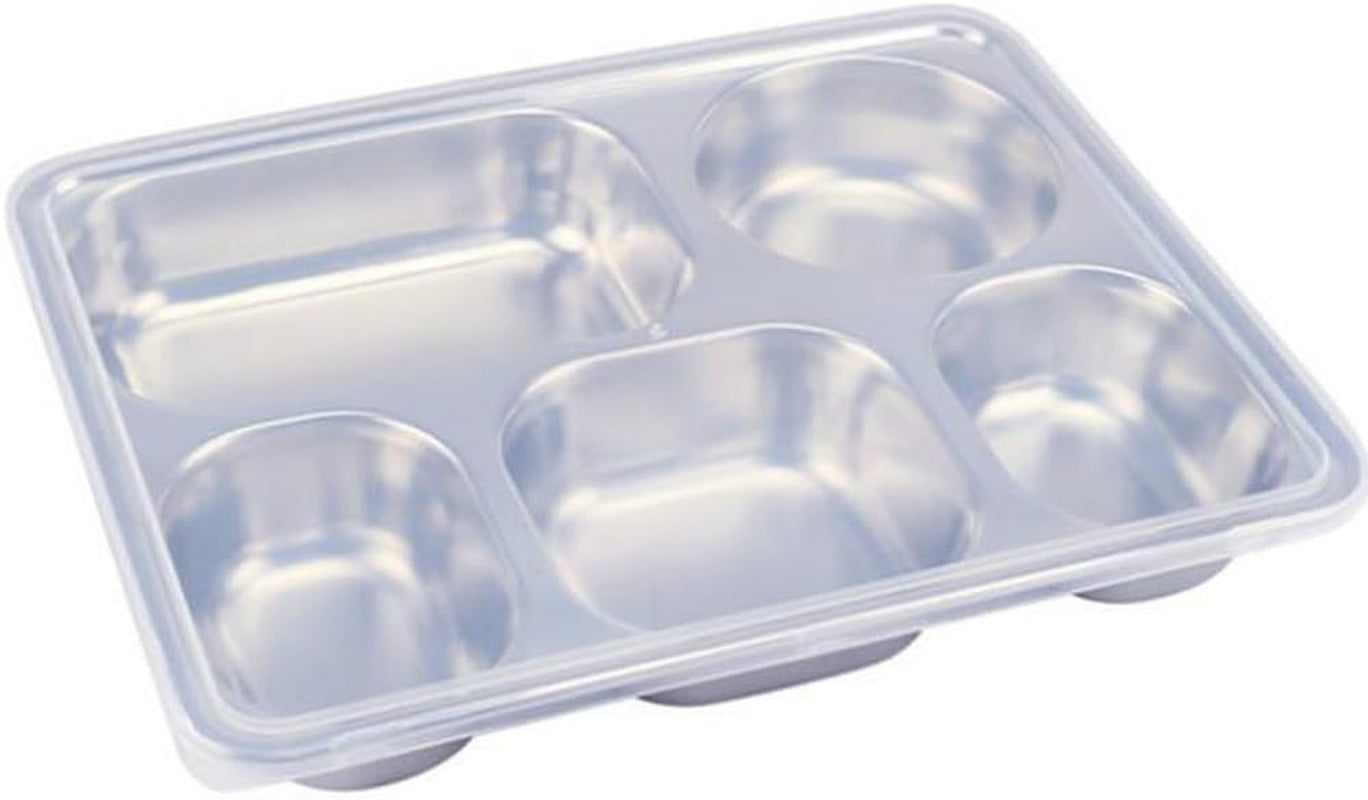 304 Stainless Steel Divided Plates with Lid for Adults Divided Dinner Tray 5 Sections Bento Lunch Box Divided Food Containers