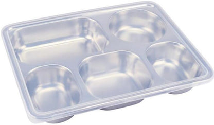 304 Stainless Steel Divided Plates with Lid for Adults Divided Dinner Tray 5 Sections Bento Lunch Box Divided Food Containers