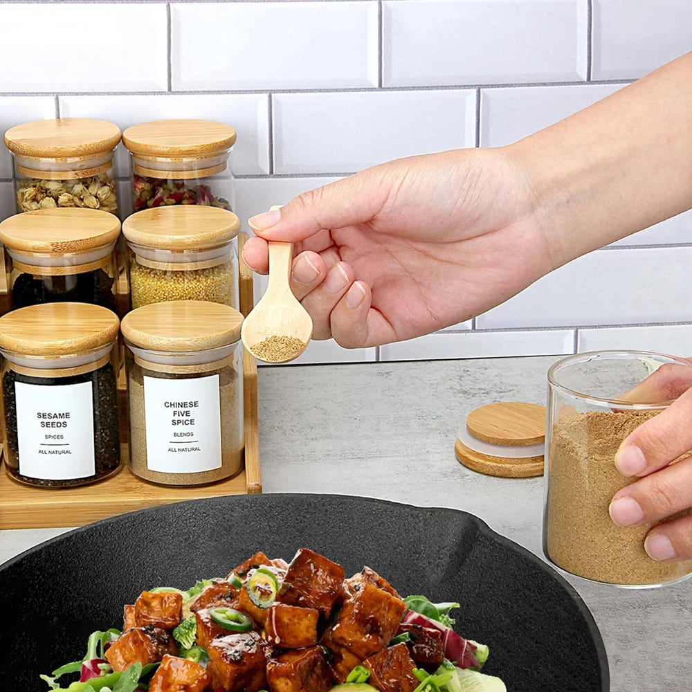 12Pcs Glass Spice Jars with Bamboo Airtight Lids 6.5Oz Small Food Storage Containers for Kitchen, Seasoning, Coffee, Herb