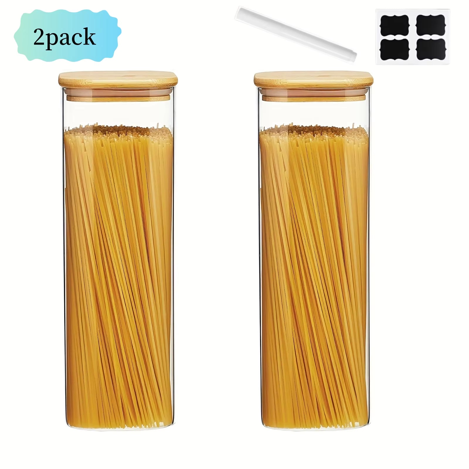 2/4 Pack-1450Ml Square Glass Jars, Glass Storage Containers with Lids, Wide-Mouth Pasta Jars, Kitchen Storage Jars, Storage for Pasta, Grains, Oats, Sugar, Cookies, Beans, Airtight Glass Jar Set, Kitchen Organization and Storage
