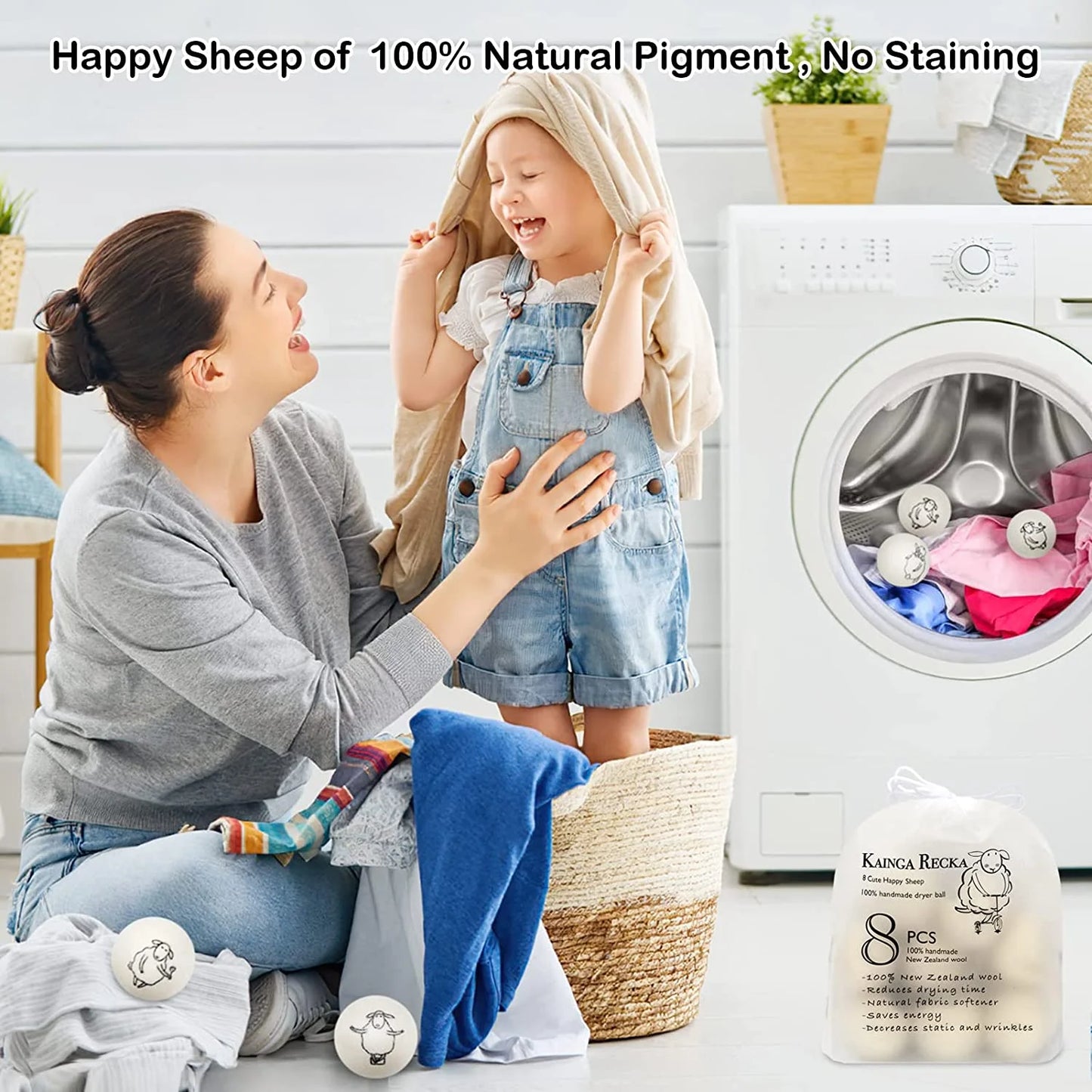 Wool Dryer Balls, 8 Pack, Organic Dryer Balls, 100% New Zealand Wool Handmade Chemical-Free Eco Dryer Balls - anti Static-