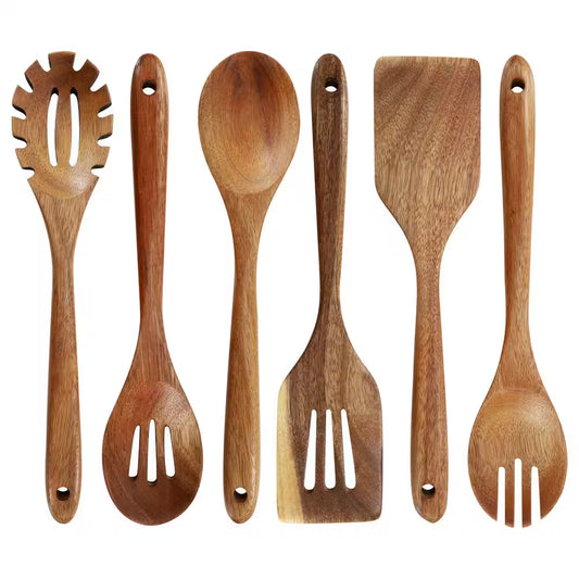 6 Piece Acacia Wood Kitchen Utensil Set