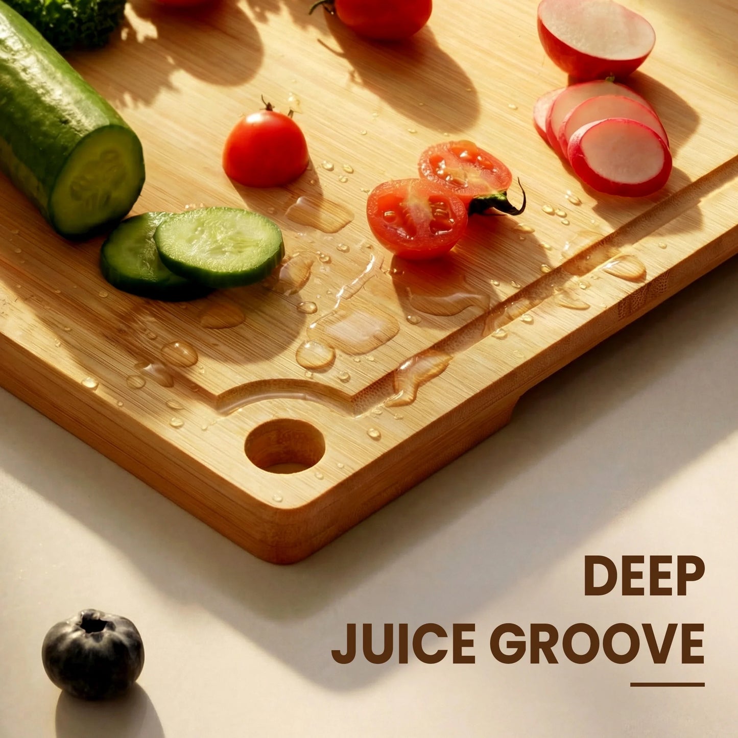 Bamboo Cutting Board, 3 Pcs Cutting Board with 3 Hooks, Wood Chopping Boards for Kitchen, Deep Juice Groove for Vegetables and Meat